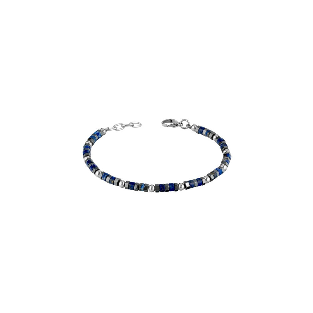 Marcello Pane Armband blaue Steinwürfel mit Hämatit | Edelstahl