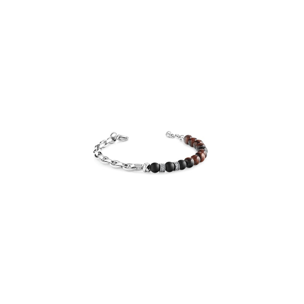 Marcello Pane Armband Tigerauge und Onyx mit Gliederkette | Edelstahl