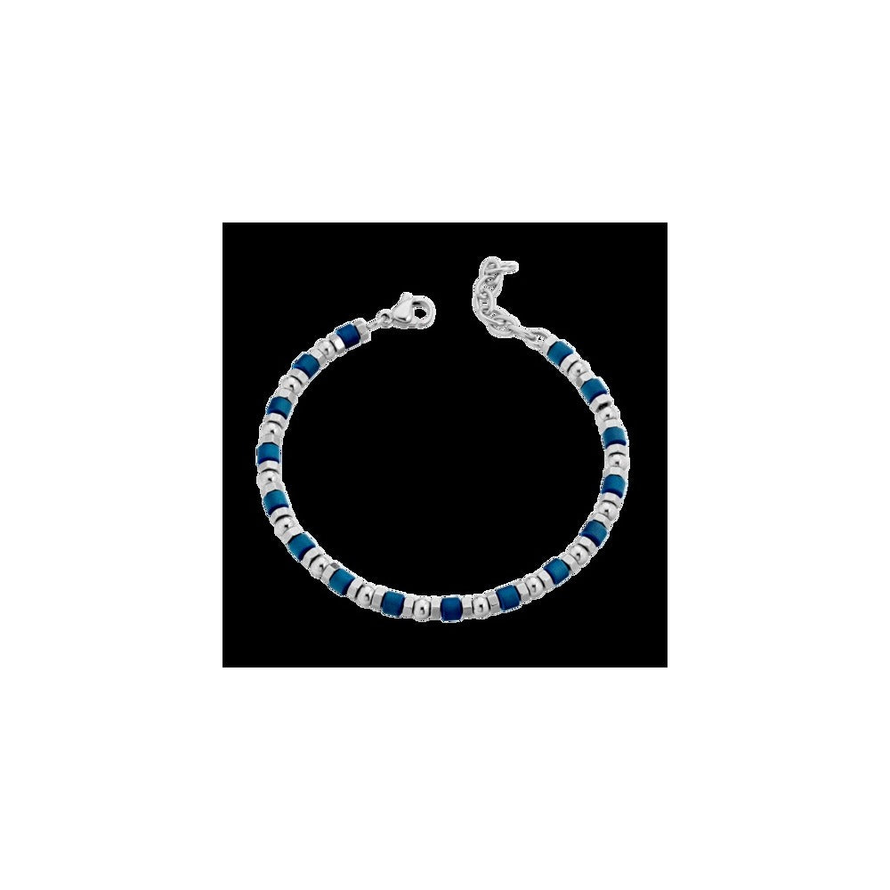 Marcello Pane Armband Petrolblau mit Edelstahlkugeln | Edelstahl