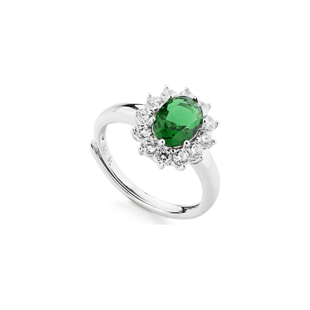 Marcello Pane Halo Ring grün verstellbar | 925 Sterling Silber