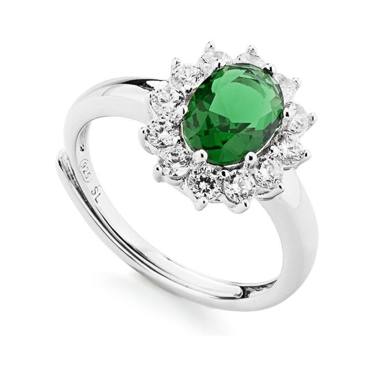 Marcello Pane Halo Ring grün verstellbar | 925 Sterling Silber