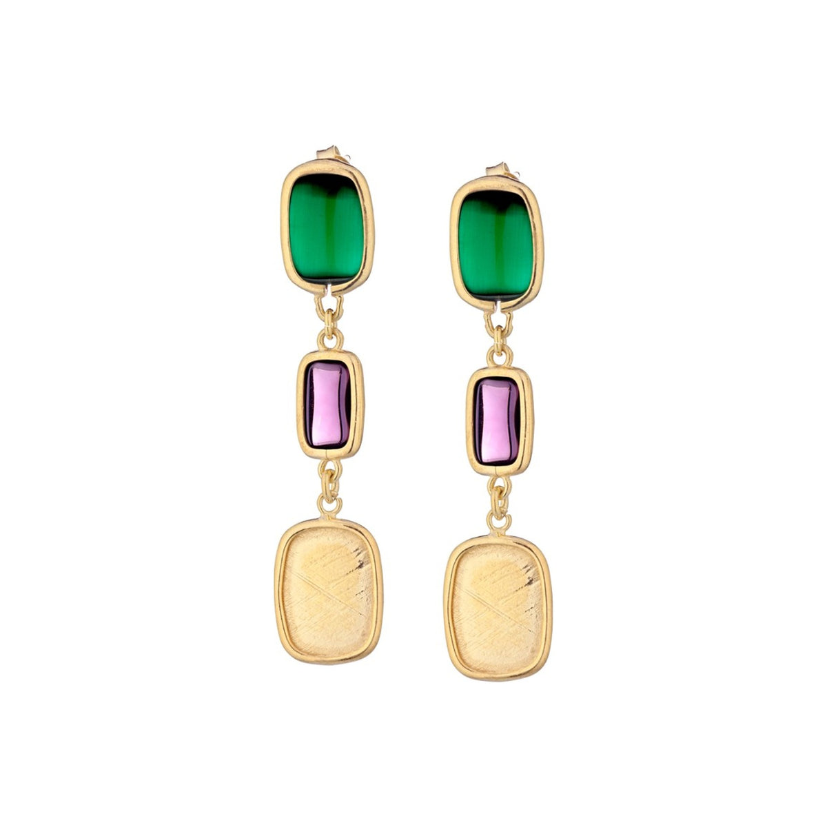 Marcello Pane Ohrhänger vergoldet mit farbigen Cabochons | 925 Sterling Silber