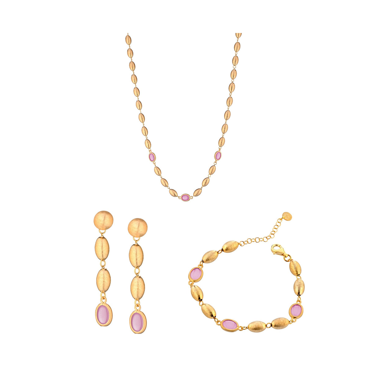 3-teiliges Marcello Pane Set – Halskette, Ohrhänger & Armband | 925 Sterling Silber vergoldet