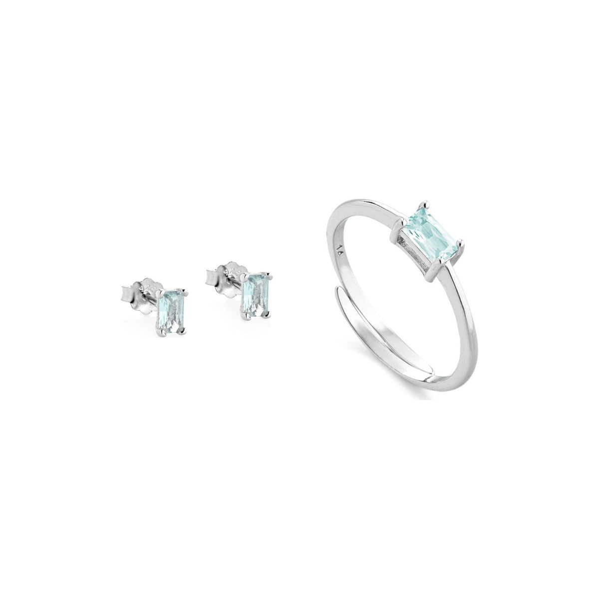 2-teiliges Marcello Pane Set hellblau – Ohrstecker & Ring | 925 Sterling Silber