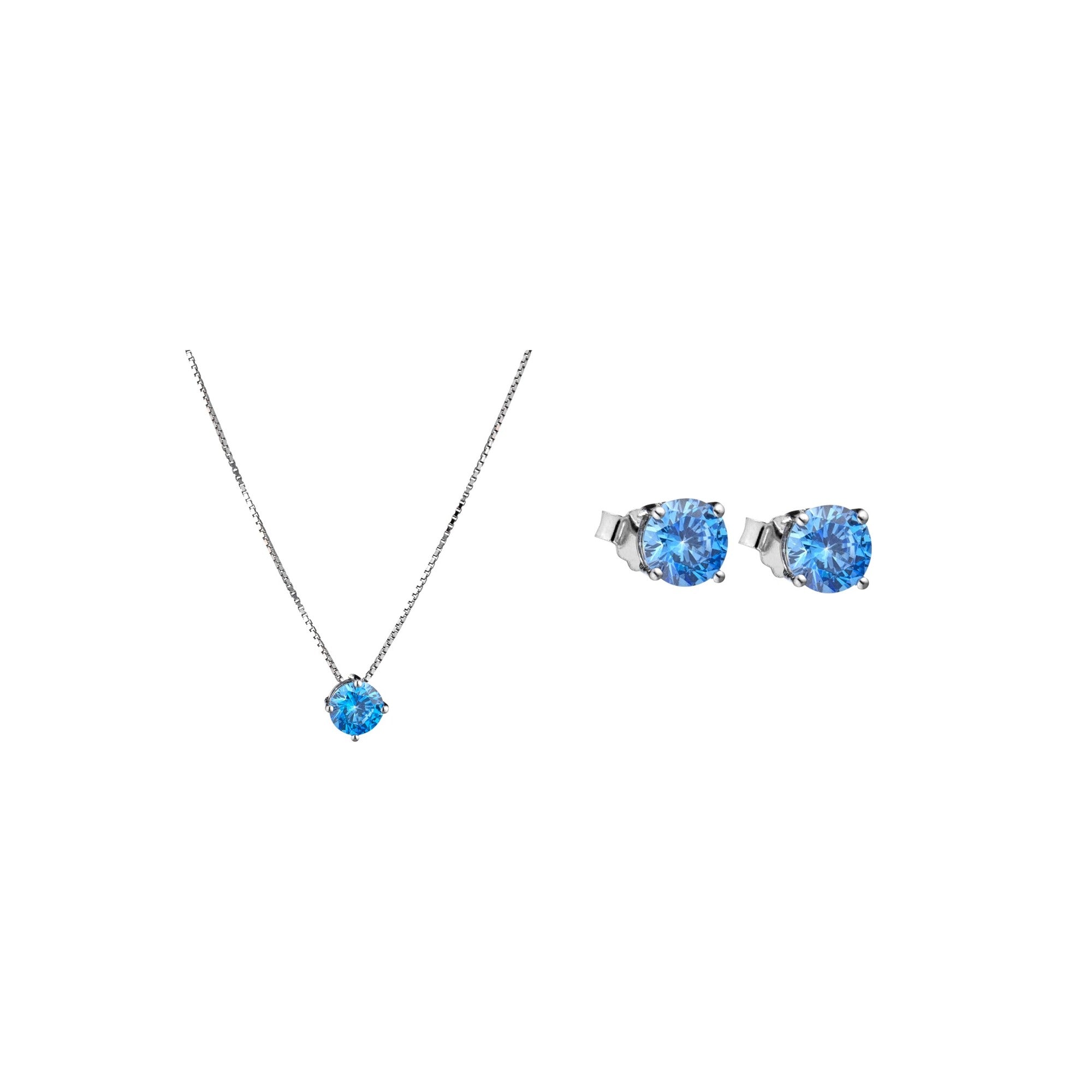 2-teiliges Marcello Pane Solitär Set hellblau – Halskette & Ohrstecker | 925 Sterling Silber
