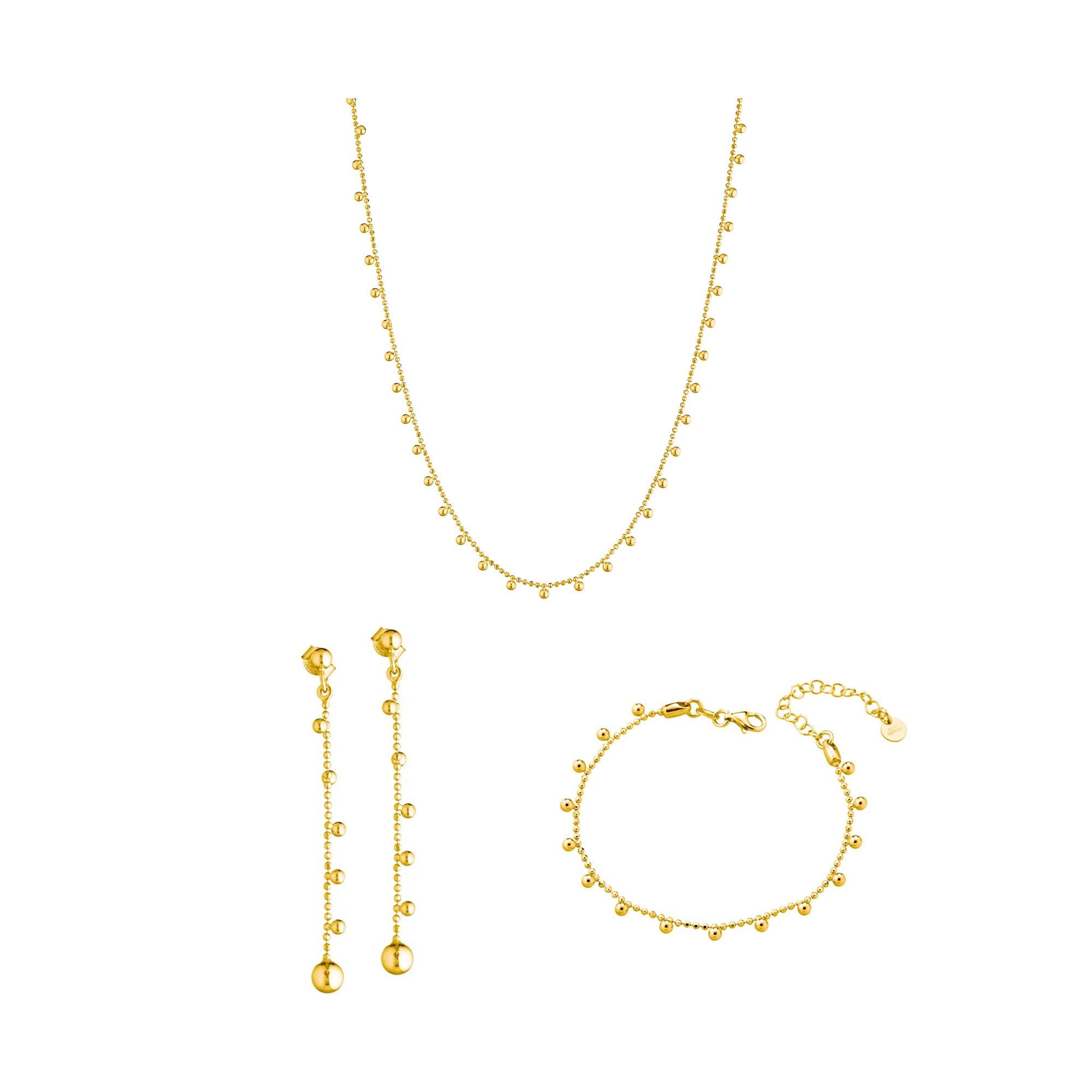 3-teiliges Marcello Pane Set Goldkügelchen – Halskette, Ohrhänger & Armband | 925 Sterling Silber