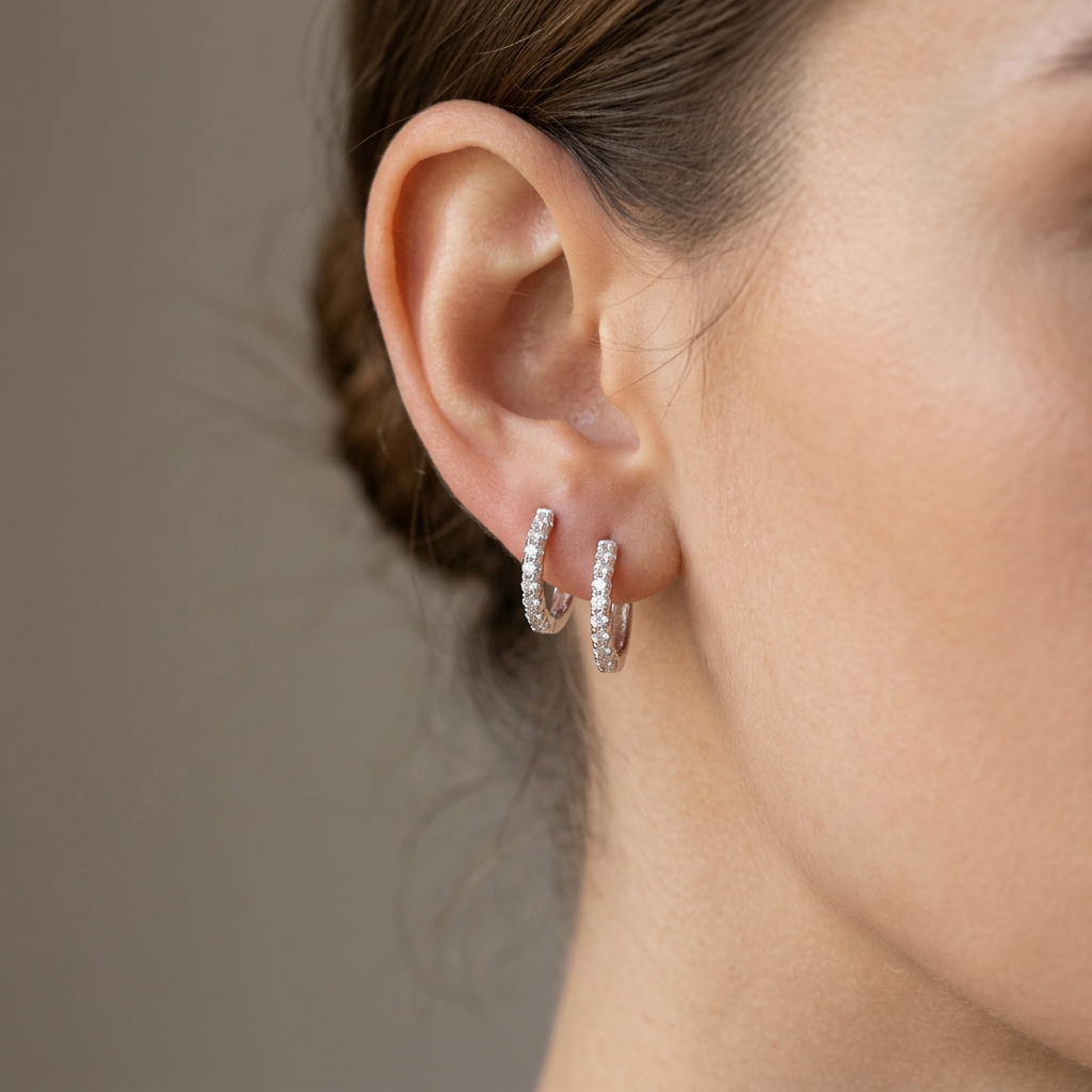 Klick-Creolen Zirkonia & Beaded | 925 Sterling Silber