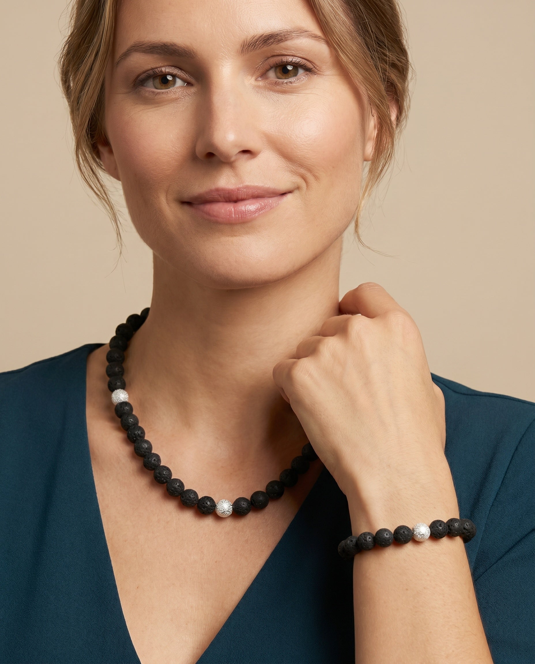 Lavastein-Set mit Stardust – Halskette & Armband | 925 Sterling Silber