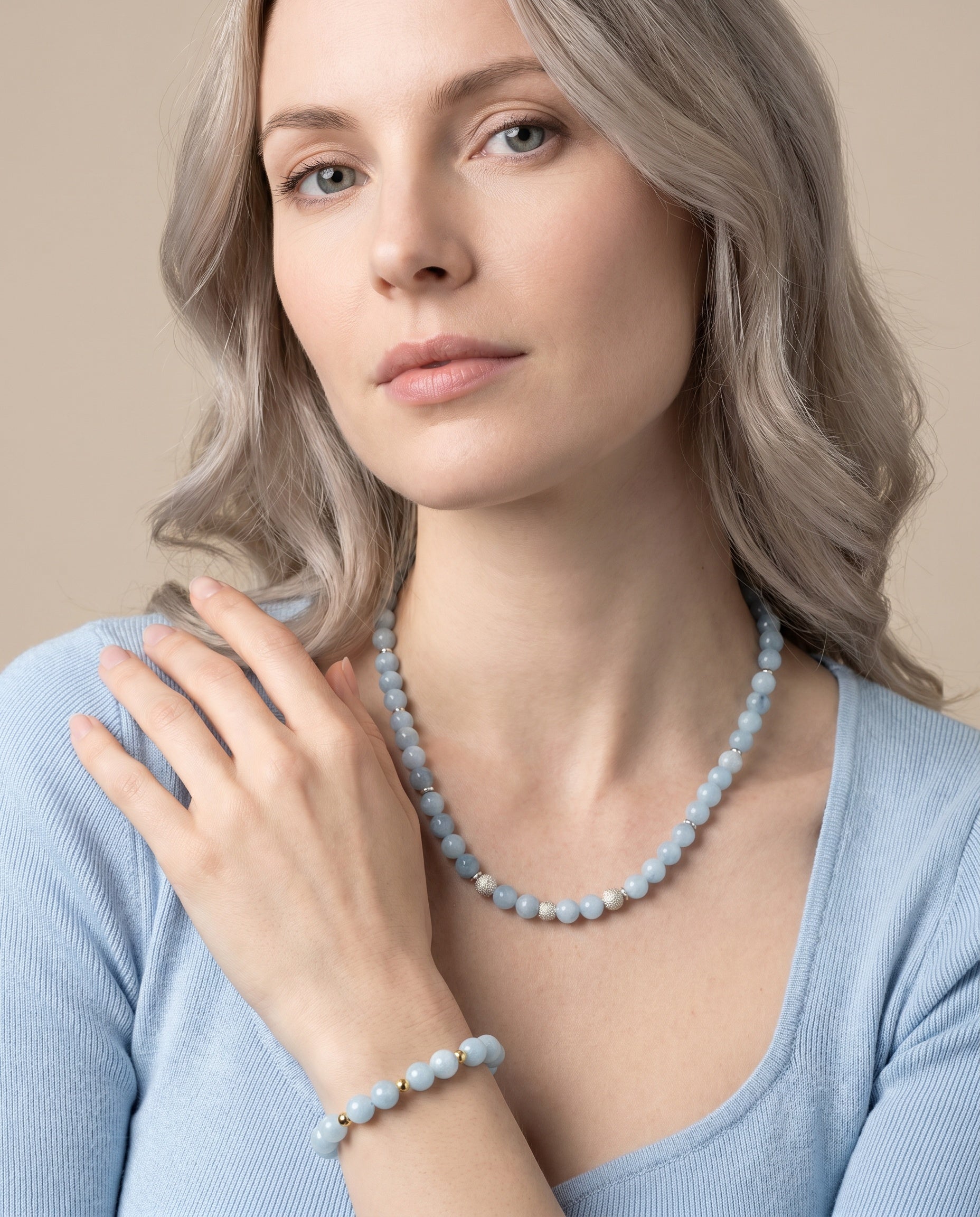 Aquamarin-Set – Halskette & Armband | 925 Sterling Silber